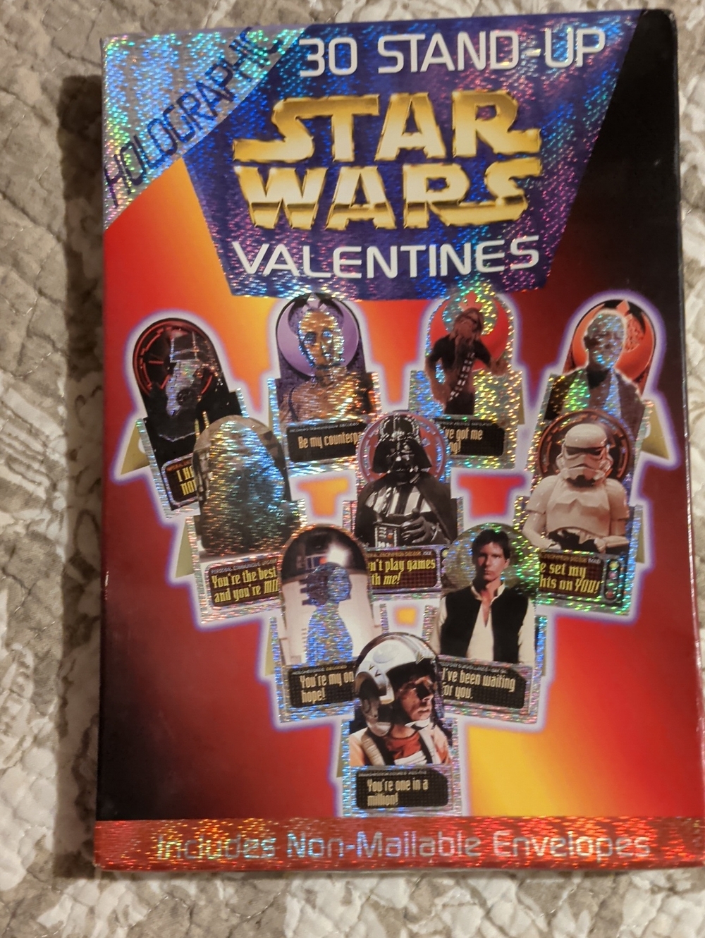 Star Wars Holographic Gold & Red Valentines Stand-Up Cards 1997